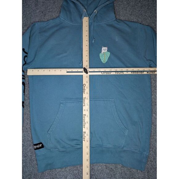 Rip N Dip Hoodie Mens Medium Blue Cat Leaf Pullover Pockets Preowned READ/ FLAWS - Picture 4 of 11